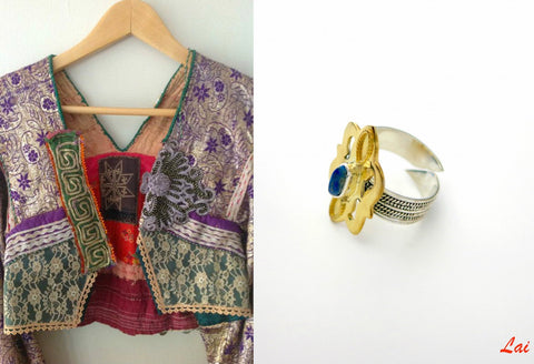 Central Asian tribal-inspired 2 tone lapis ring
