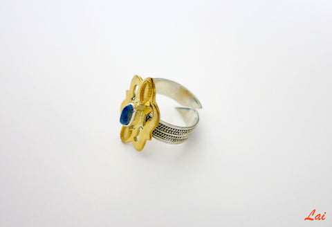 Central Asian tribal-inspired 2 tone lapis ring - Lai