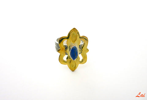 Central Asian tribal-inspired 2 tone lapis ring - Lai