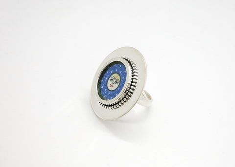 'Chandra aur Nakshatras' (moon god and the stars) round statement ring - Lai