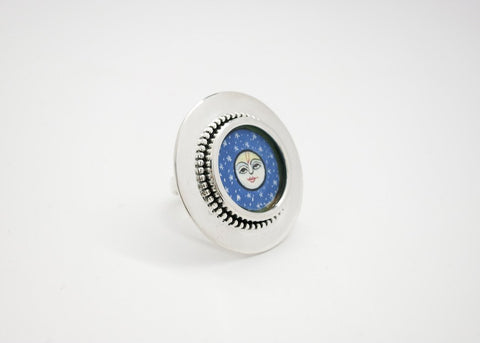 'Chandra aur Nakshatras' (moon god and the stars) round statement ring - Lai