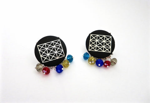 Chic, colourful round Bidri earrings - Lai