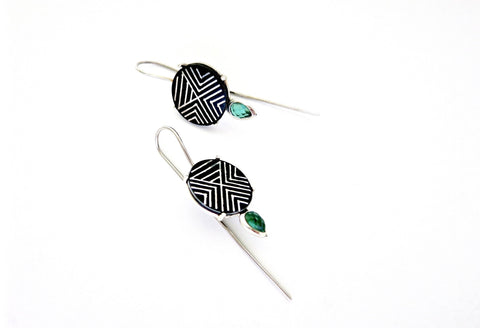 Chic, elegant long hook Bidri earrings - Lai