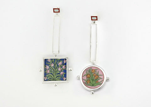 Conversation-starting, statement making, square and round, 'gul' floral earrings - Lai