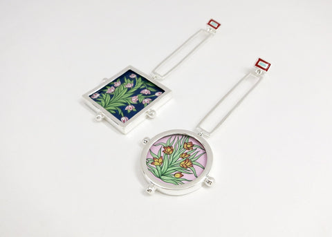 Conversation-starting, statement making, square and round, 'gul' floral earrings - Lai