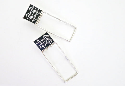 Minimalist, long rectangular Bidri earrings - Lai