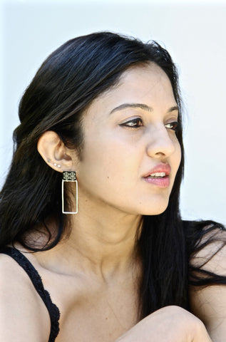 Minimalist, long rectangular Bidri earrings - Lai