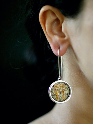 Mystical, asymmetrical, Hands and Feet Tantric art earrings - Lai