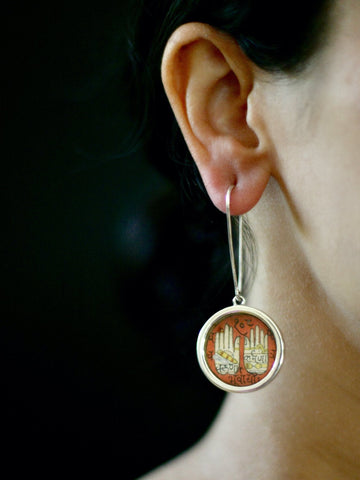 Mystical, asymmetrical, Hands and Feet Tantric art earrings - Lai