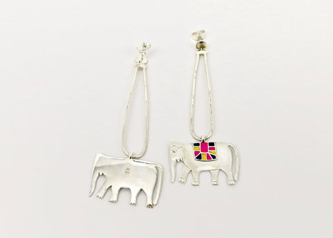 Whimsical, long dangling 'Gaja' (elephant) earrings - Lai